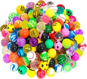 100 Pack Bouncy Balls - Assorted Colorful, Mixed Pattern High Bouncing Balls - 27 mm Diameter