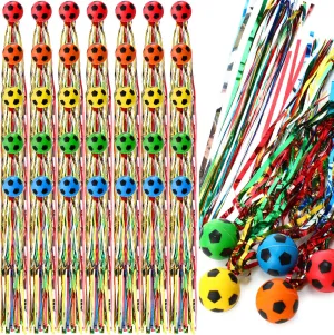 100 Pcs Soccer Comet Balls Bouncy Balls with Colorful Streamers 30 mm Sport Rubber Bounce Ball Bulk for Soccer Party Favor Goodie Bag Stuffers Classroom Prize Birthday Gift