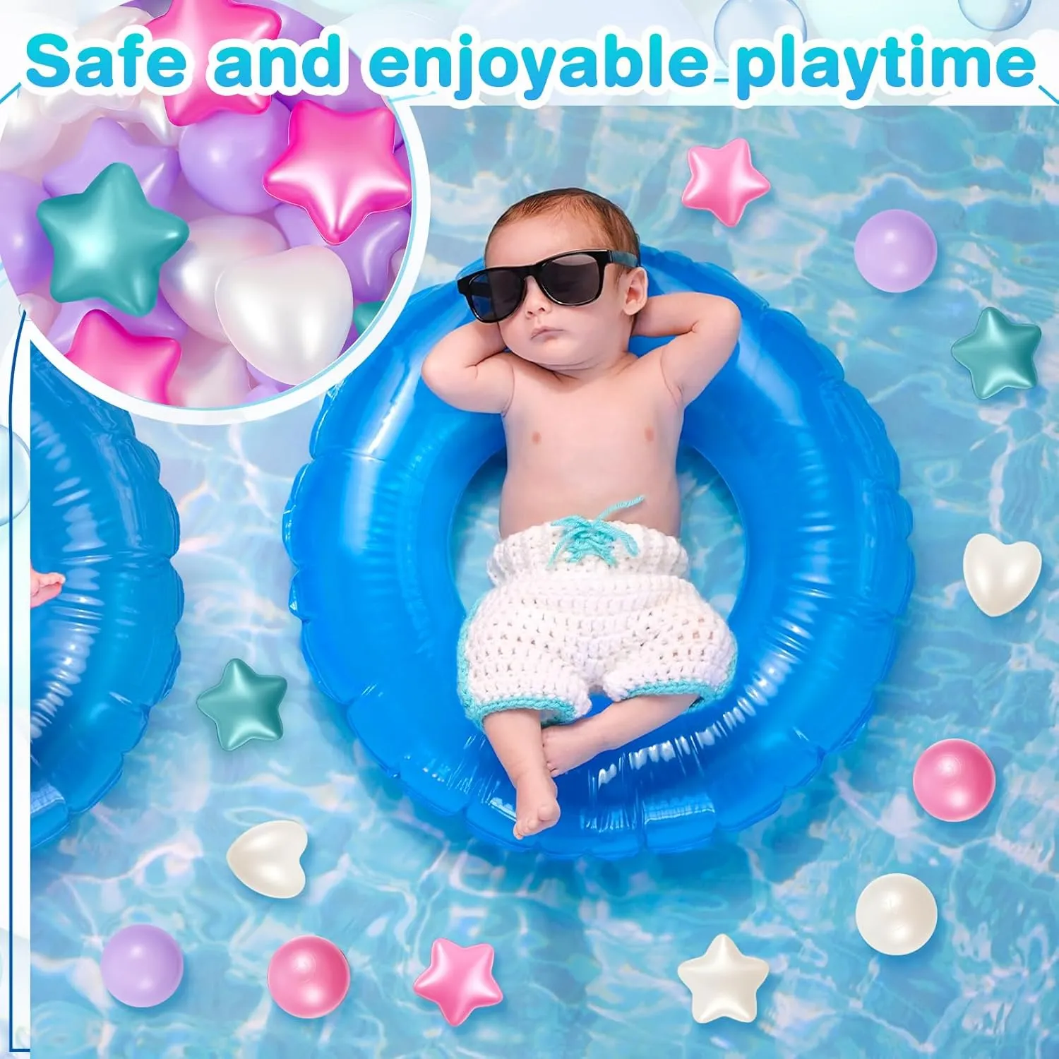 100 Pieces Plastic Ball Pit Balls for Kids Toddler 2.17'' Star Heart Shape Play Toy for Playpen Inflatable Pool Friendship Bracelet Birthday Banner T-Swift-Themed Party