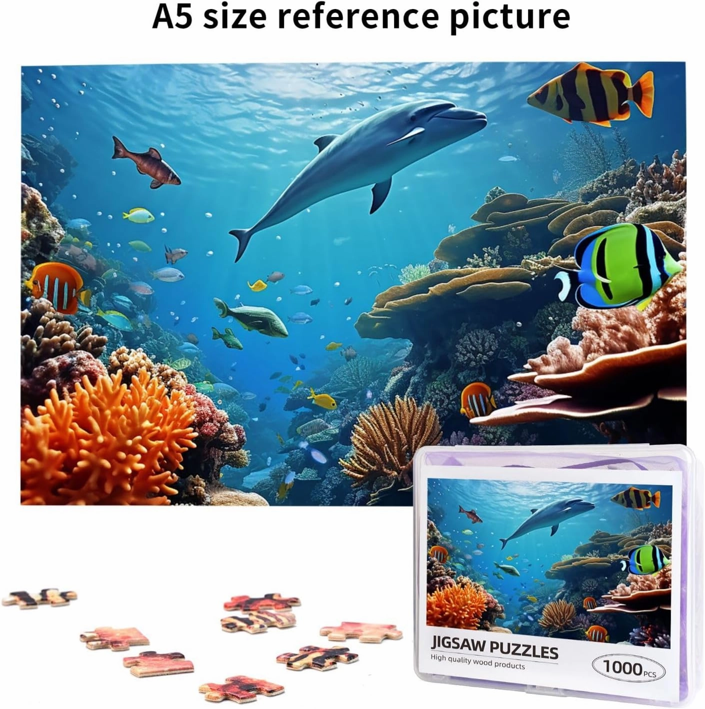 1000 Piece Jigsaw Puzzles for Adults Challenging Puzzle Wooden Picture Puzzle Personalized Custom Ocean Sea Seabed Coral Fish Wood Puzzle for Family Game Nights Gifts 29.5x19.7 inches Puzzle