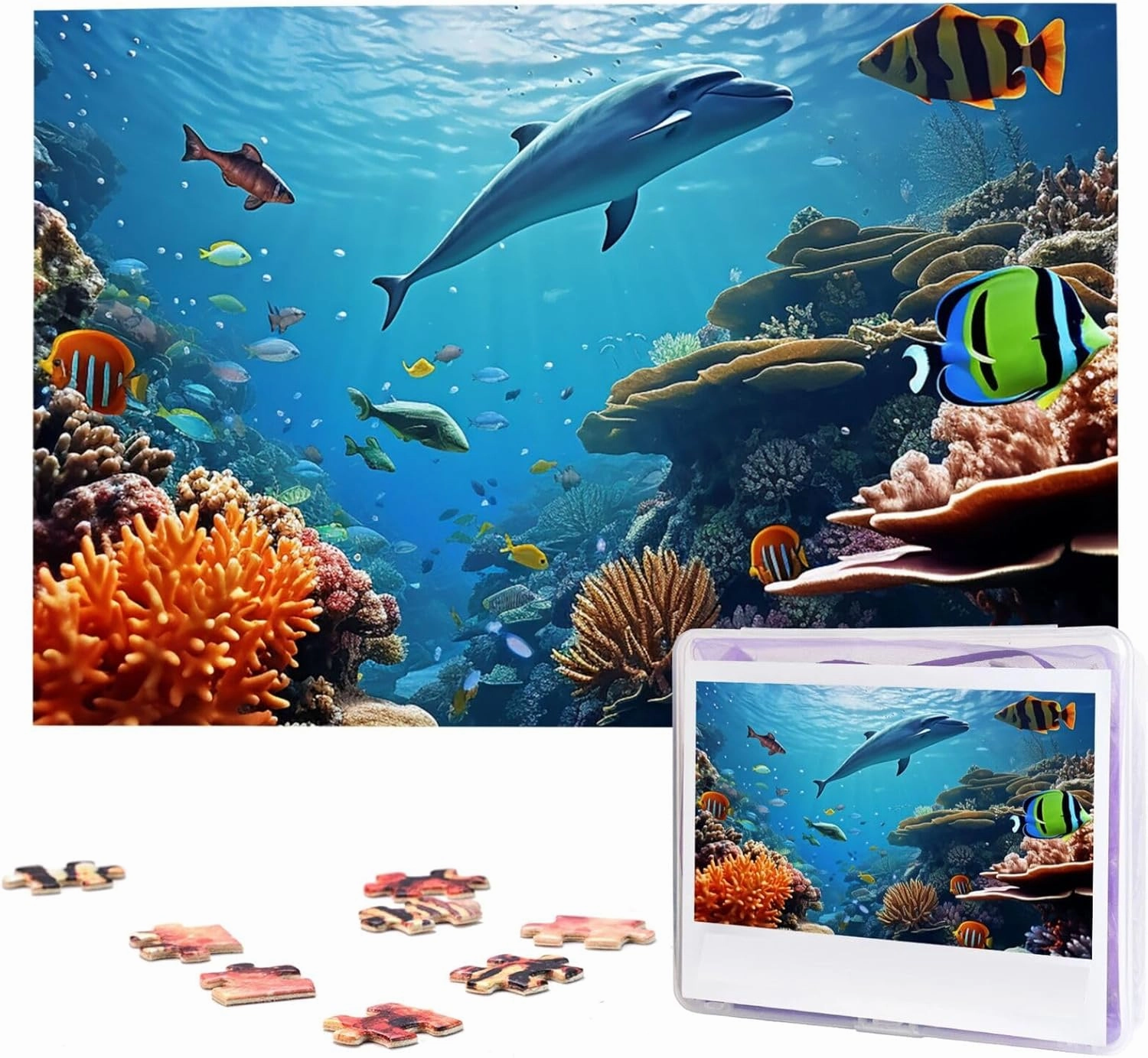1000 Piece Jigsaw Puzzles for Adults Challenging Puzzle Wooden Picture Puzzle Personalized Custom Ocean Sea Seabed Coral Fish Wood Puzzle for Family Game Nights Gifts 29.5x19.7 inches Puzzle