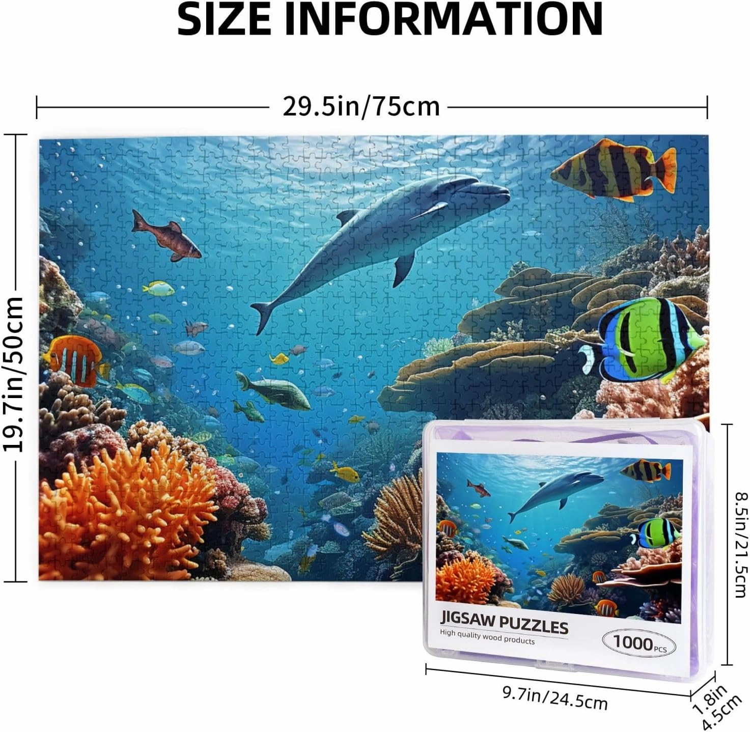 1000 Piece Jigsaw Puzzles for Adults Challenging Puzzle Wooden Picture Puzzle Personalized Custom Ocean Sea Seabed Coral Fish Wood Puzzle for Family Game Nights Gifts 29.5x19.7 inches Puzzle