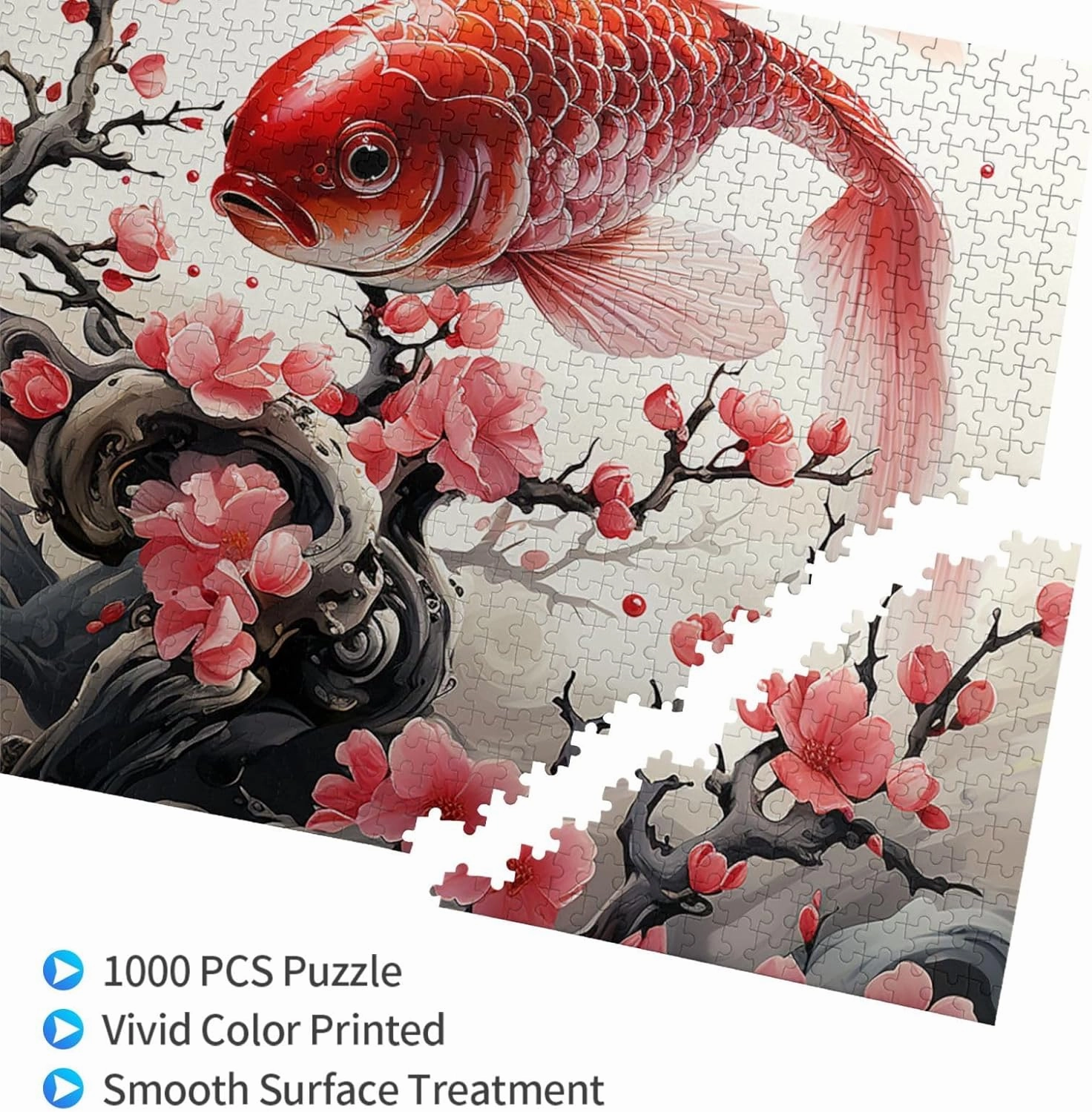 1000 Piece Jigsaw Puzzles for Adults Challenging Puzzle Wooden Picture Puzzle Personalized Custom Red Plum Fish Wood Puzzle for Family Game Nights Gifts 29.5x19.7 inches Puzzle