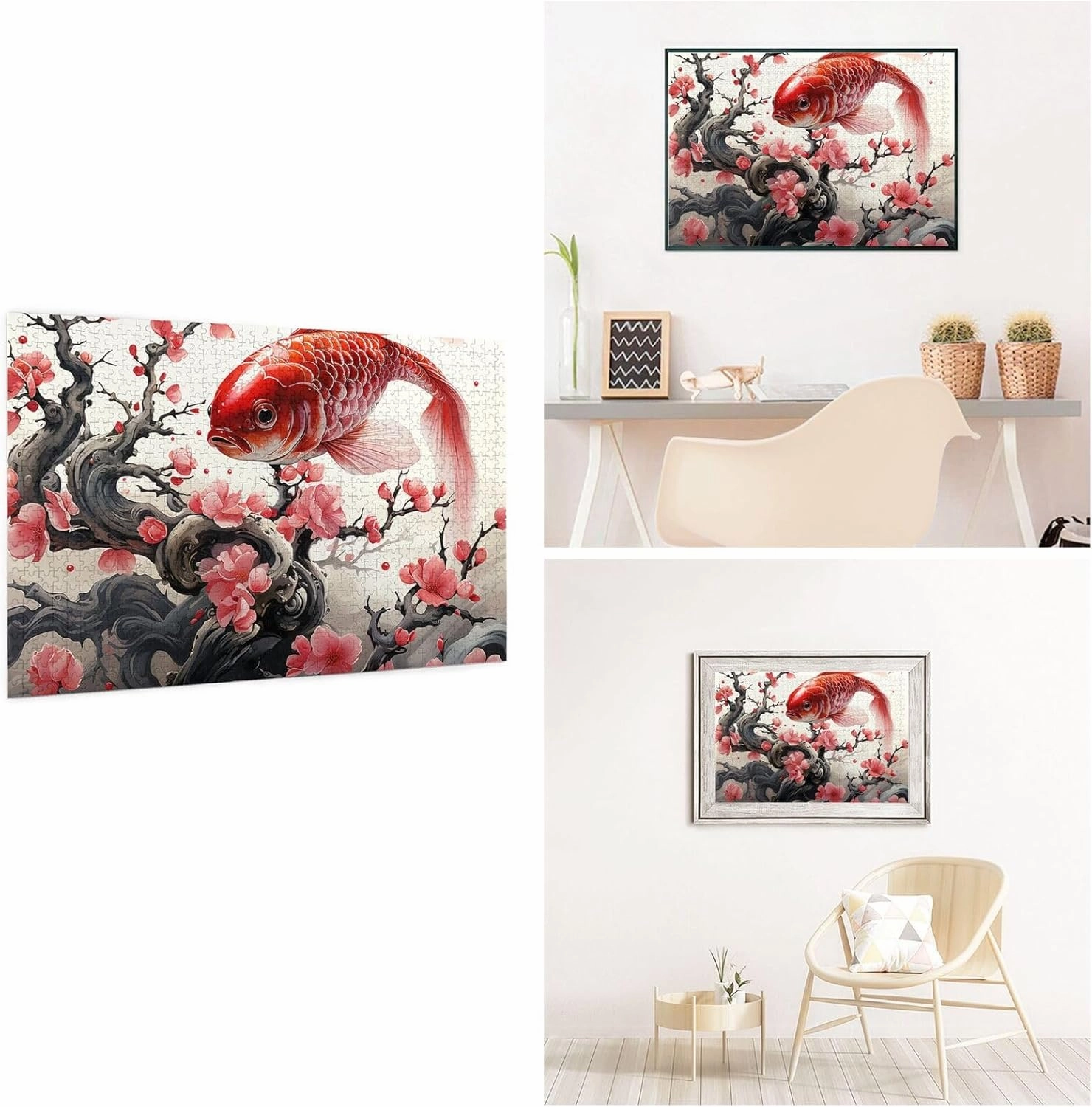 1000 Piece Jigsaw Puzzles for Adults Challenging Puzzle Wooden Picture Puzzle Personalized Custom Red Plum Fish Wood Puzzle for Family Game Nights Gifts 29.5x19.7 inches Puzzle