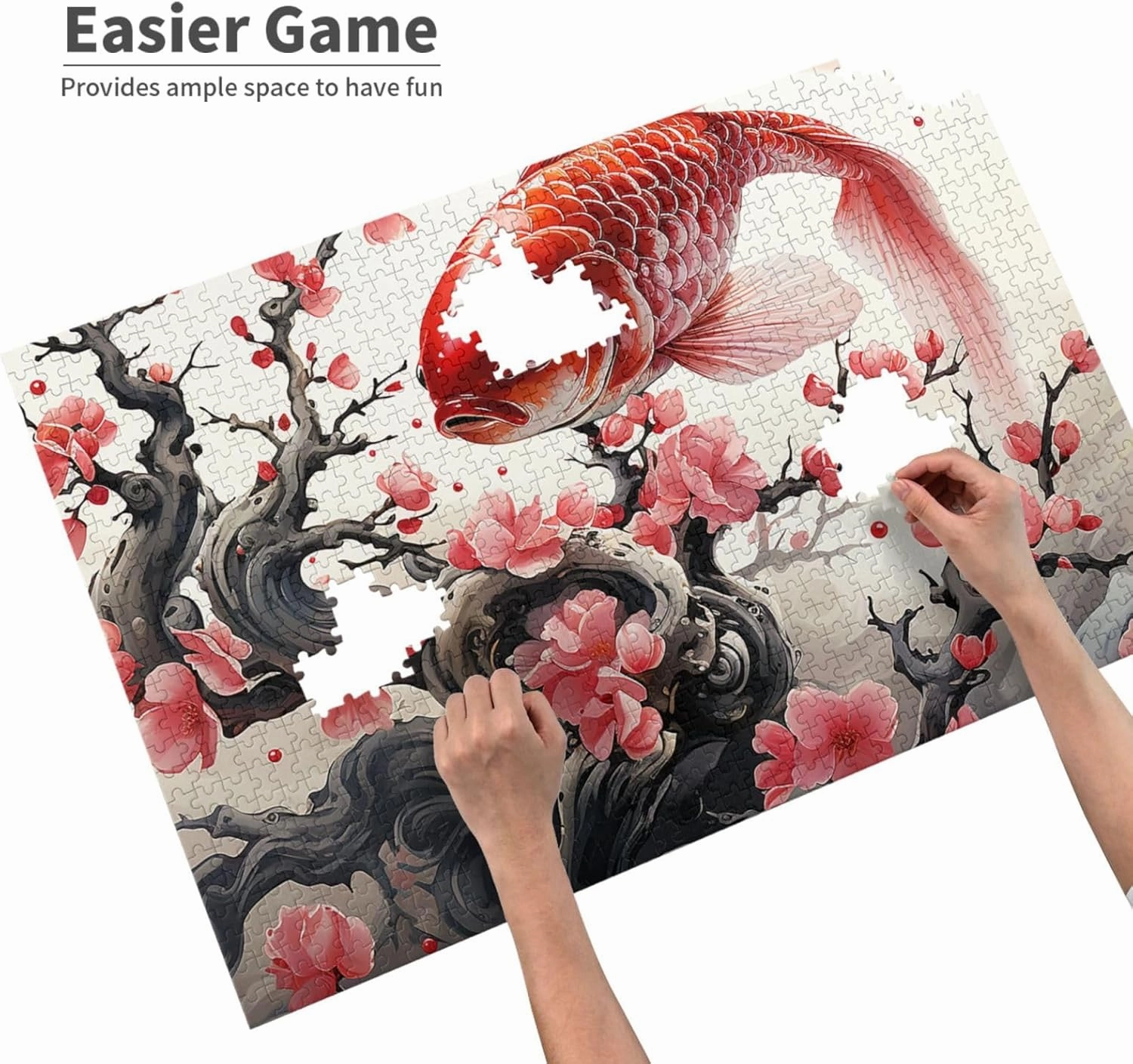 1000 Piece Jigsaw Puzzles for Adults Challenging Puzzle Wooden Picture Puzzle Personalized Custom Red Plum Fish Wood Puzzle for Family Game Nights Gifts 29.5x19.7 inches Puzzle