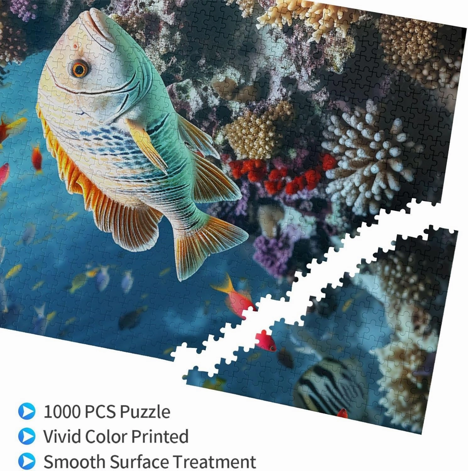 1000 Piece Jigsaw Puzzles for Adults Challenging Puzzle Wooden Picture Puzzle Personalized Custom Seabed Underwater Fish Wood Puzzle for Family Game Nights Gifts 29.5x19.7 inches Puzzle