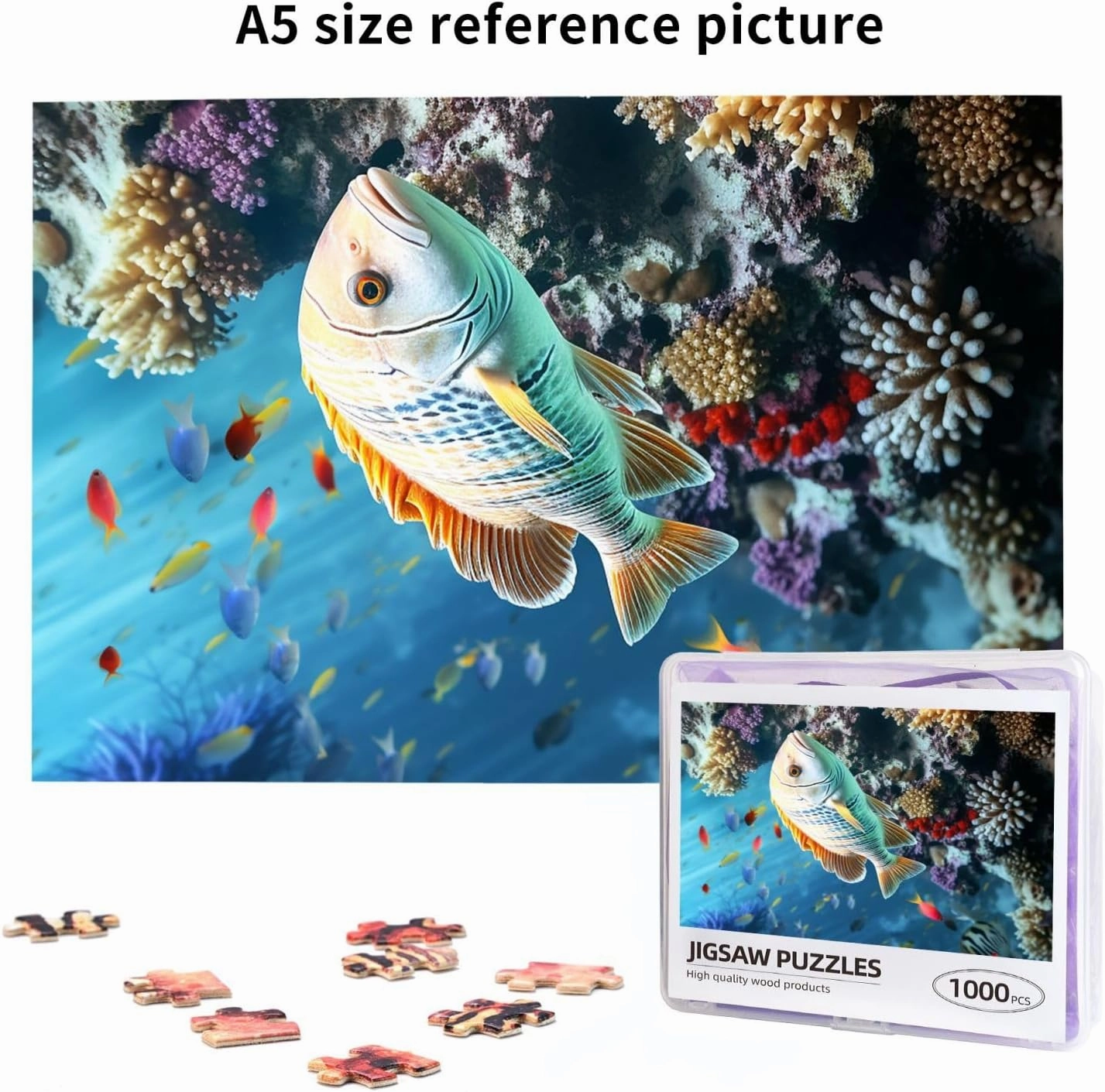 1000 Piece Jigsaw Puzzles for Adults Challenging Puzzle Wooden Picture Puzzle Personalized Custom Seabed Underwater Fish Wood Puzzle for Family Game Nights Gifts 29.5x19.7 inches Puzzle