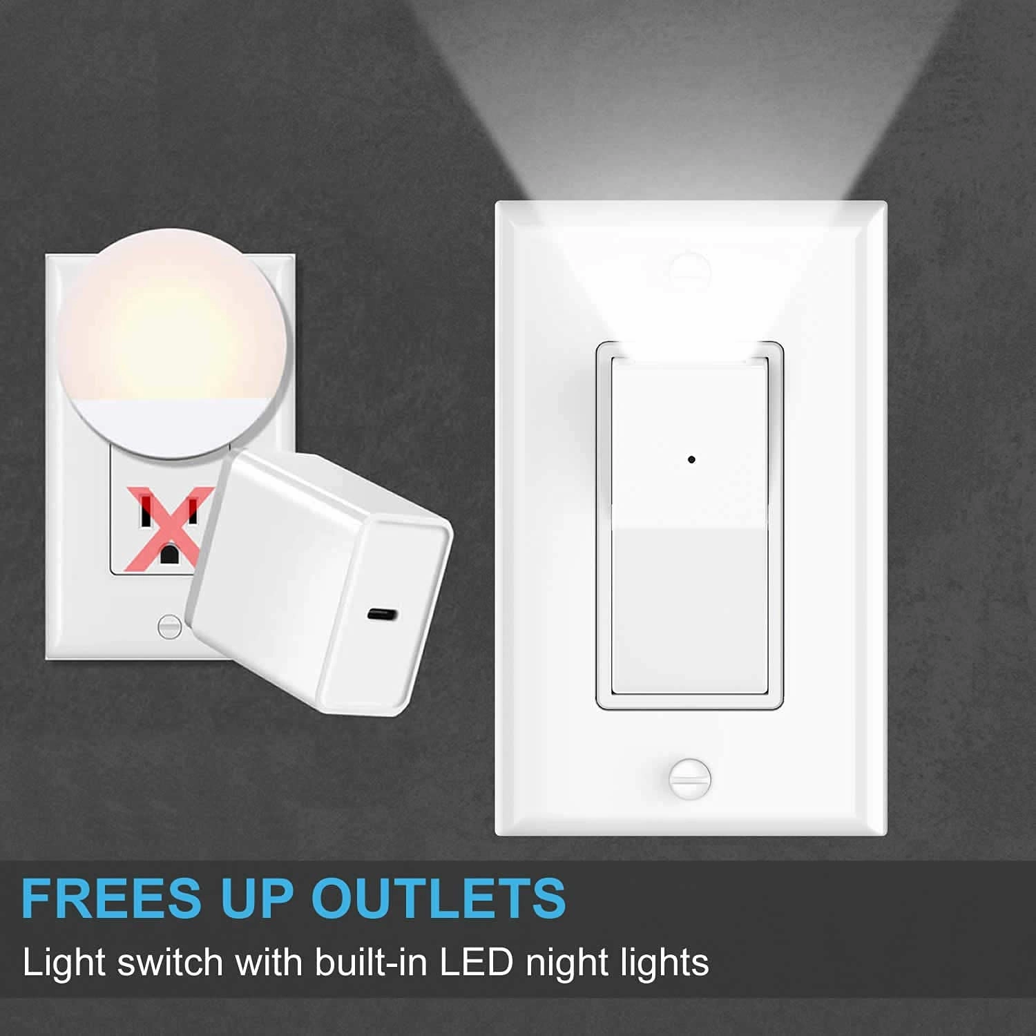 10 Pack SOZULAMP 3 Way Wall Light Switch with LED Night Light 15Amp 120/277Volt Rocker White Switch, Automatic On/Off Sensor