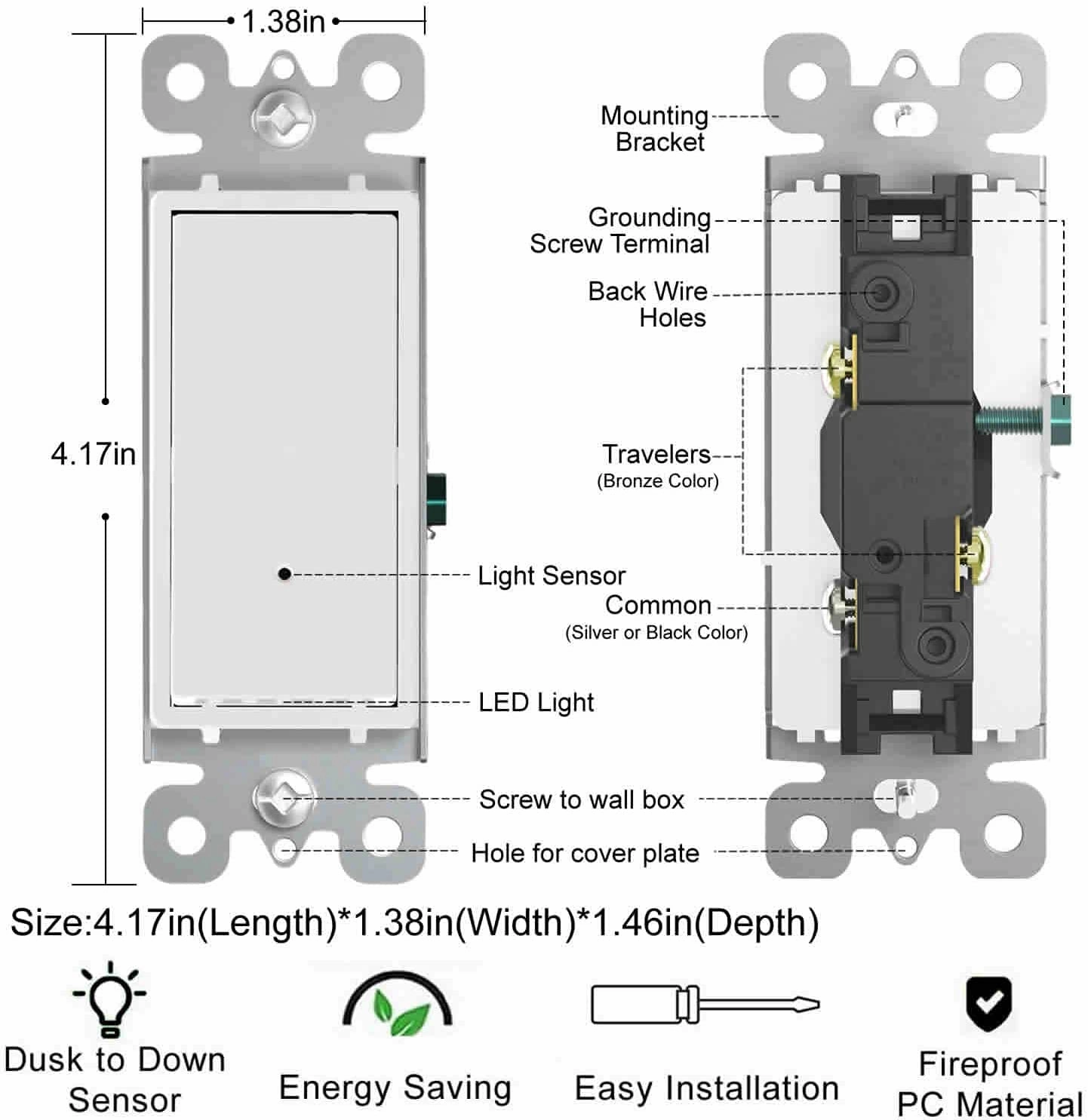 10 Pack SOZULAMP 3 Way Wall Light Switch with LED Night Light 15Amp 120/277Volt Rocker White Switch, Automatic On/Off Sensor