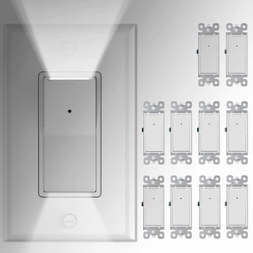 10 Pack SOZULAMP 3 Way Wall Light Switch with LED Night Light 15Amp 120/277Volt Rocker White Switch, Automatic On/Off Sensor