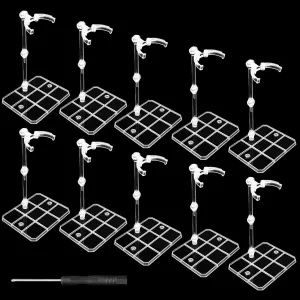 10pc Action Figure Stand, Transparent Assembly Action Figure Display Holder Base Doll Model Support Stand Compatible with HG/RG/SD/SHE Gundam 1/144 Toy with Screwdrive (10 Pcs)