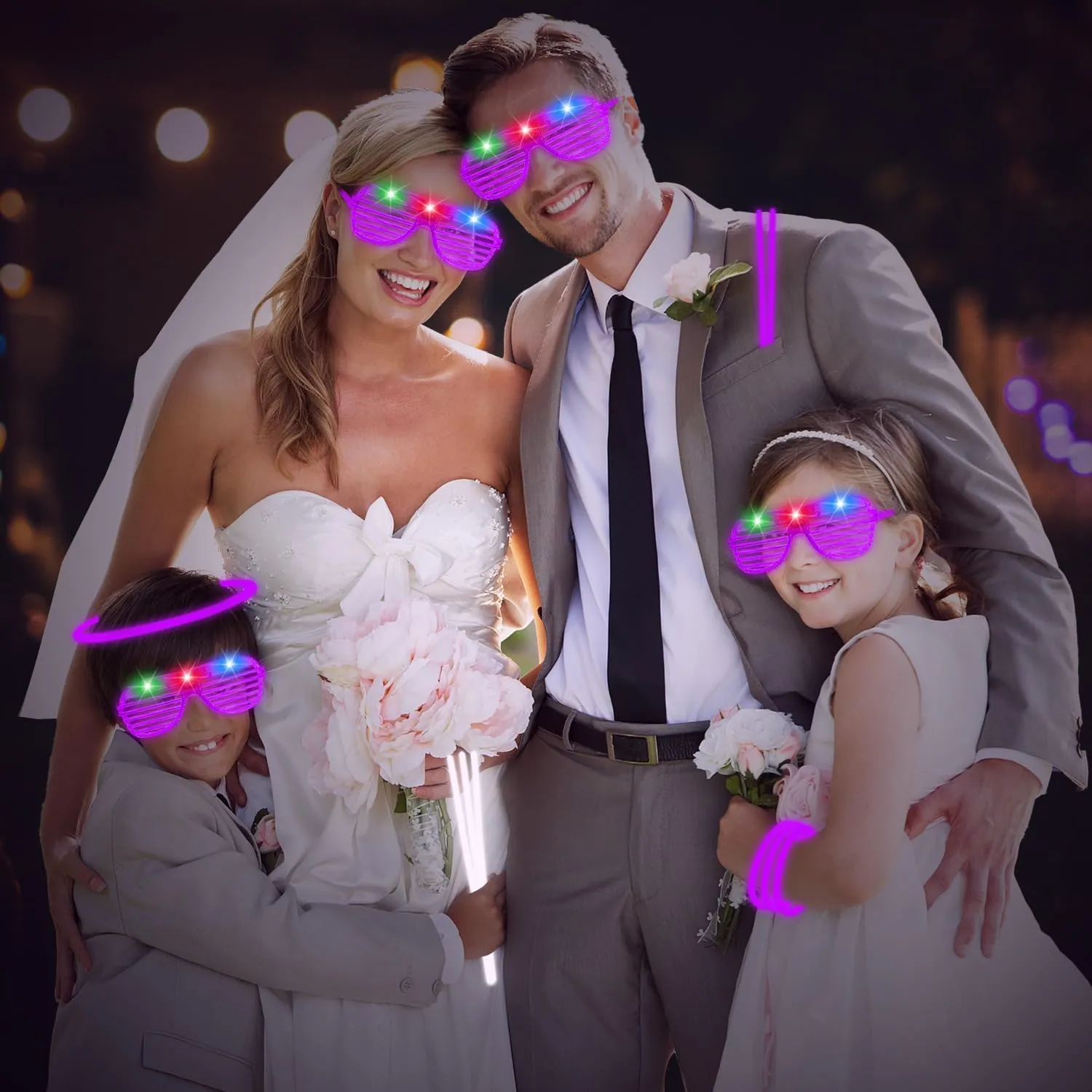 115 PCS Glow in the Dark Party Supplies,100PCS Purple Glow Stick Necklaces Bracelets Bulk,15PCS LED Glasses,LED Light Up Toy for Easter Mother's Day July 4th Valentine's Day Wedding