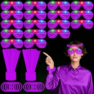 115 PCS Glow in the Dark Party Supplies,100PCS Purple Glow Stick Necklaces Bracelets Bulk,15PCS LED Glasses,LED Light Up Toy for Easter Mother's Day July 4th Valentine's Day Wedding