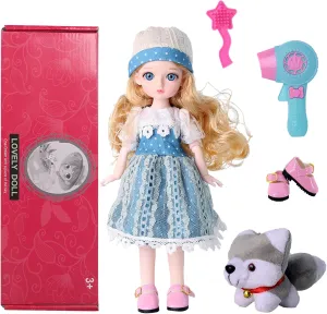 11" BJD Princess Girls Doll ,1/6 SD Fashion Dolls,Kawaii Ball Jointed Doll DIY Toys with Full Set Clothes Shiny Leather Shoes and Plush Pet, Best Gift for Girls for 3  Year-Olds (Selena)