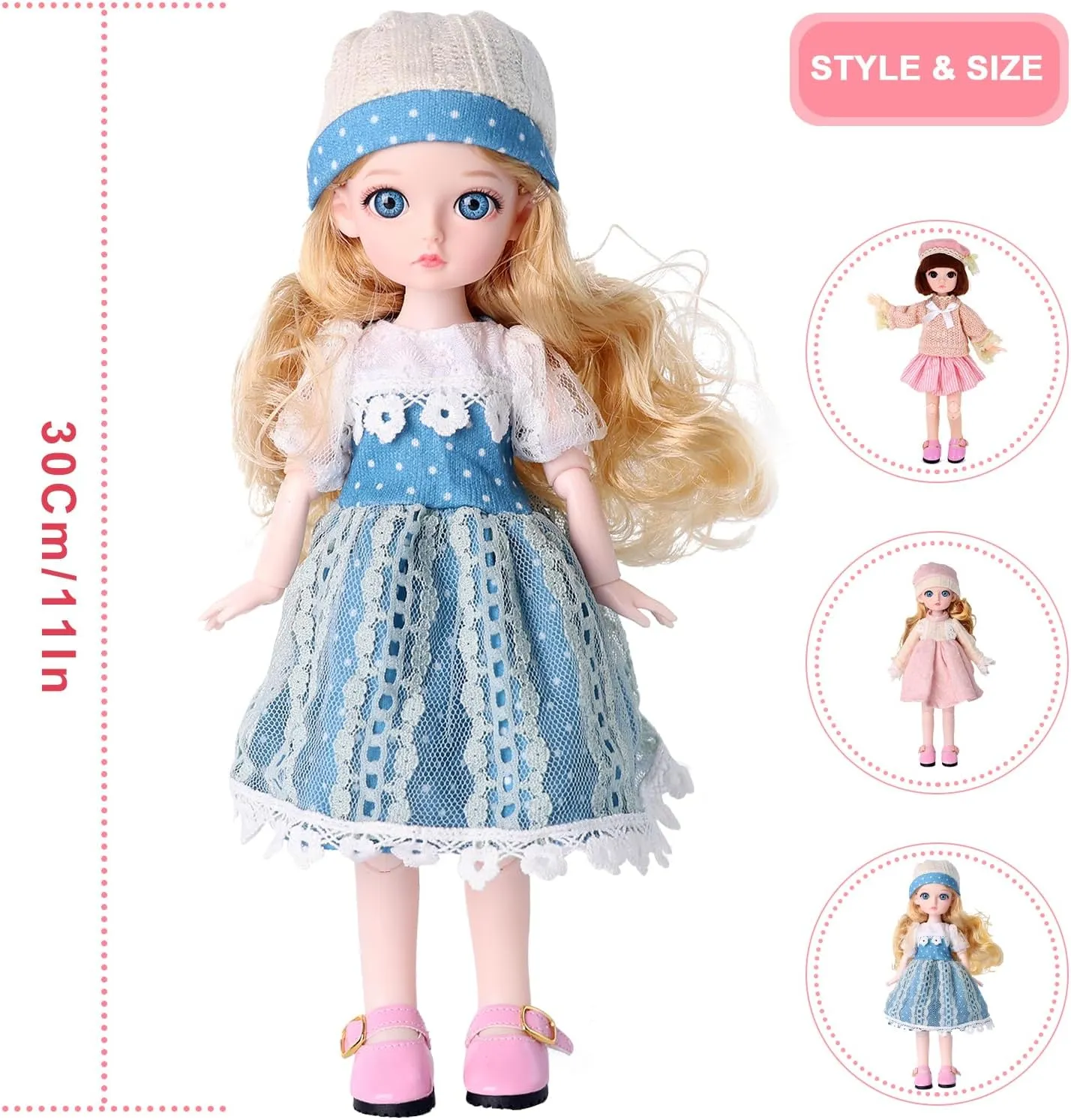 11" BJD Princess Girls Doll ,1/6 SD Fashion Dolls,Kawaii Ball Jointed Doll DIY Toys with Full Set Clothes Shiny Leather Shoes and Plush Pet, Best Gift for Girls for 3  Year-Olds (Selena)