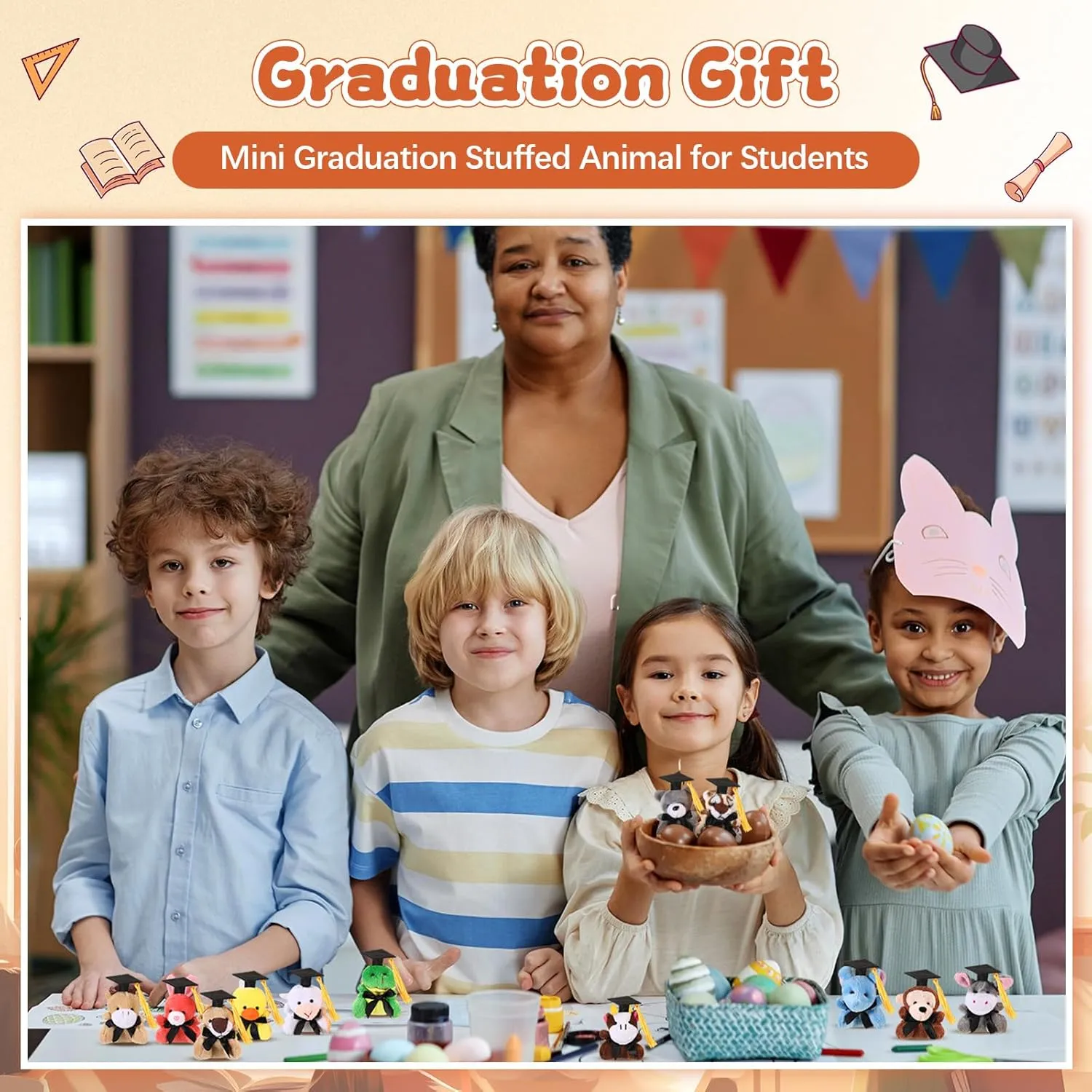 12 Pcs 2025 Grad Stuffed Animal Bulk Mini Graduation Plush Animal Toy with Cap Class of 2025 Stuffed Bear Keychain for Party Decoration Goodie Bag Filler Toy Carnival Prizes Exchange Gift