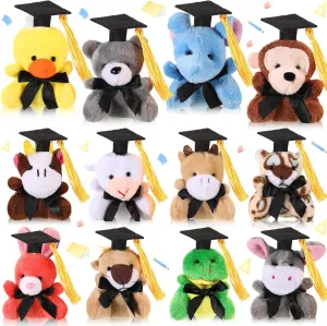 12 Pcs 2025 Grad Stuffed Animal Bulk Mini Graduation Plush Animal Toy with Cap Class of 2025 Stuffed Bear Keychain for Party Decoration Goodie Bag Filler Toy Carnival Prizes Exchange Gift