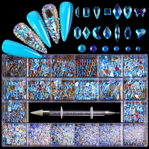 12 Types of Aurora 600 Diamonds   2500 Flat Rhinestones Mix 20 Styles Flatback DIY Crafts Rhinestone Crystals 3D Decorations Flat Back Stones Set   Rhinestone Picker Wax Pen