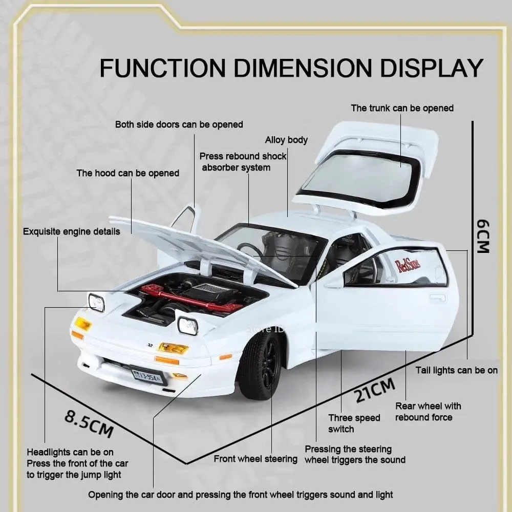 1:24 for RX7-FC Street Car Model Micro Diecast Metal Shock Absorbing Supercar Model(White)