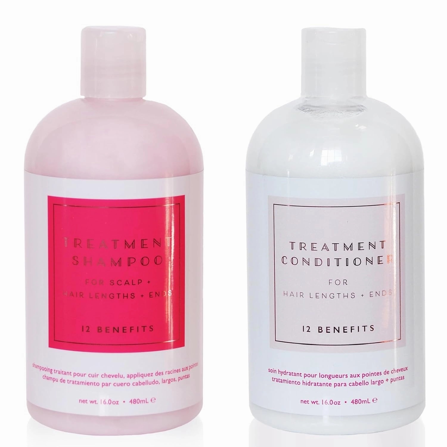 12 Benefits Hair Treatment Shampoo & Conditioner Duo – Sulfate-Free, Hydrating Scalp Treatment, Gentle, Effective Cleanse for Dry, Damaged, and Color-Treated Hair (480 ML Each)