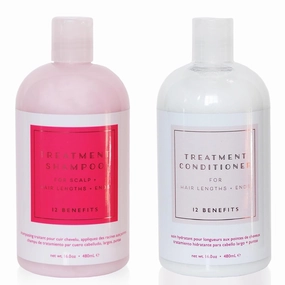 12 Benefits Hair Treatment Shampoo & Conditioner Duo – Sulfate-Free, Hydrating Scalp Treatment, Gentle, Effective Cleanse for Dry, Damaged, and Color-Treated Hair (480 ML Each)