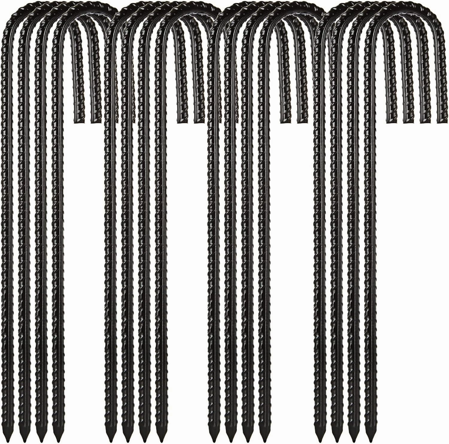 12 Inch Rebar Stakes, 16Pcs Heavy Duty Rebar Stakes J Hook 2/5 Ground Stakes Tent Stakes Rust Proof Coated Ground Anchors with Chisel Point End for Camping Tent