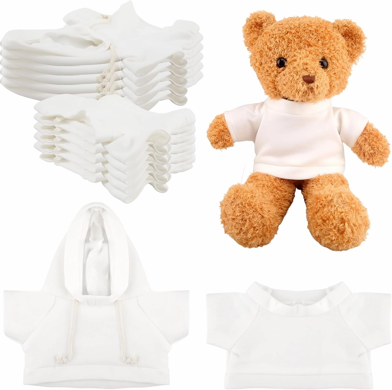 12 Pcs Sublimation Bear Clothes Stuffed Bear Toy Clothing Stuffed Animal Blank Tee Shirt White Hoodie for 14-18 Inch Stuffed Bears Dolls DIY (Color Style 1)