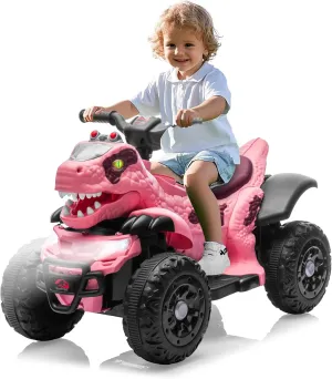 12V ATV Electric Ride on Car, Dinosaur Battery Electric Car for Kids with Music, Cool Light, Microphone Interface Kids Ride On Toy Triceratops Pink