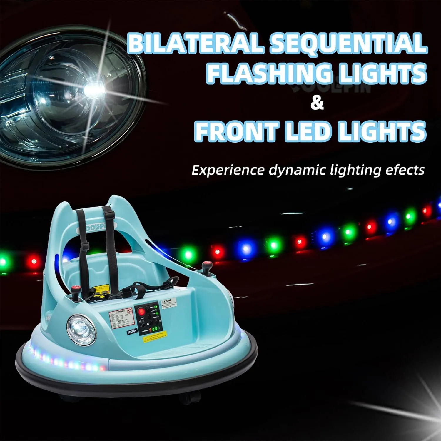 12V Bumper Car for Kids, Bumper Car for Toddlers W/Remote Control, Electric Ride On Car with LED Lights & 360 Degree Spin, Bluetooth, Anti-Collision Padding, Safety Belt, DIY Stickers,Blue