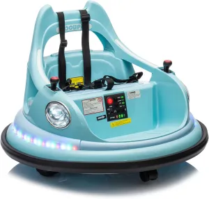12V Bumper Car for Kids, Bumper Car for Toddlers W/Remote Control, Electric Ride On Car with LED Lights & 360 Degree Spin, Bluetooth, Anti-Collision Padding, Safety Belt, DIY Stickers,Blue