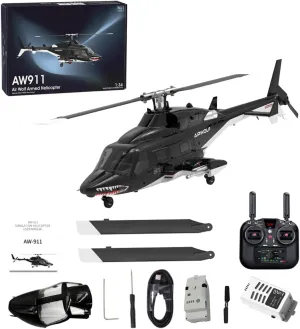 1/34 AW-911 RC Helicopter with GPS Positioning Nose Accessories, 2.4G 9CH Flybarless 6G/3D Stunt Military Remote Control Helicopter for Adults, RC Aircraft Toy Gift -RTF
