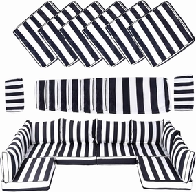 14 Piece Outdoor Patio Cushion Cover Replacement, Waterproof Patio Cushion Covers, Outdoor Furniture Cushion Covers Set for 6 Seat Wicker Rattan Sofa (Balck White Striped, 25.6 * 25.6 * 4 inch)