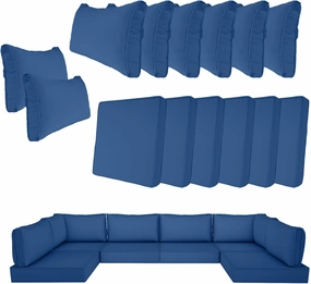 14 Piece Outdoor Patio Cushion Cover Replacement, Waterproof Patio Cushion Covers, Outdoor Furniture Cushion Covers Set for 6 Seat Wicker Rattan Sofa (Blue with White Border, 25.6 * 25.6 * 4 inch)