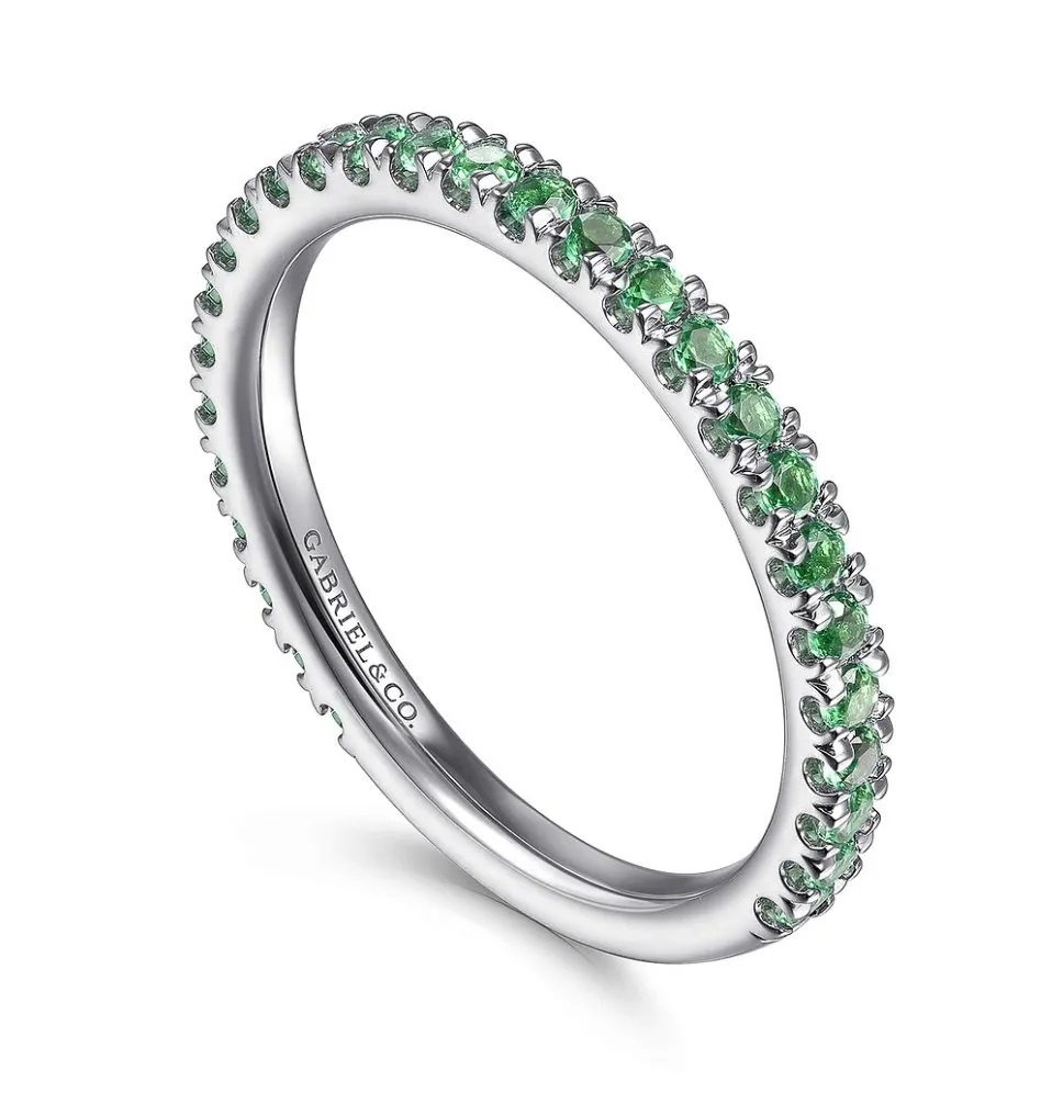 14K White Gold Emerald Stackable Ring