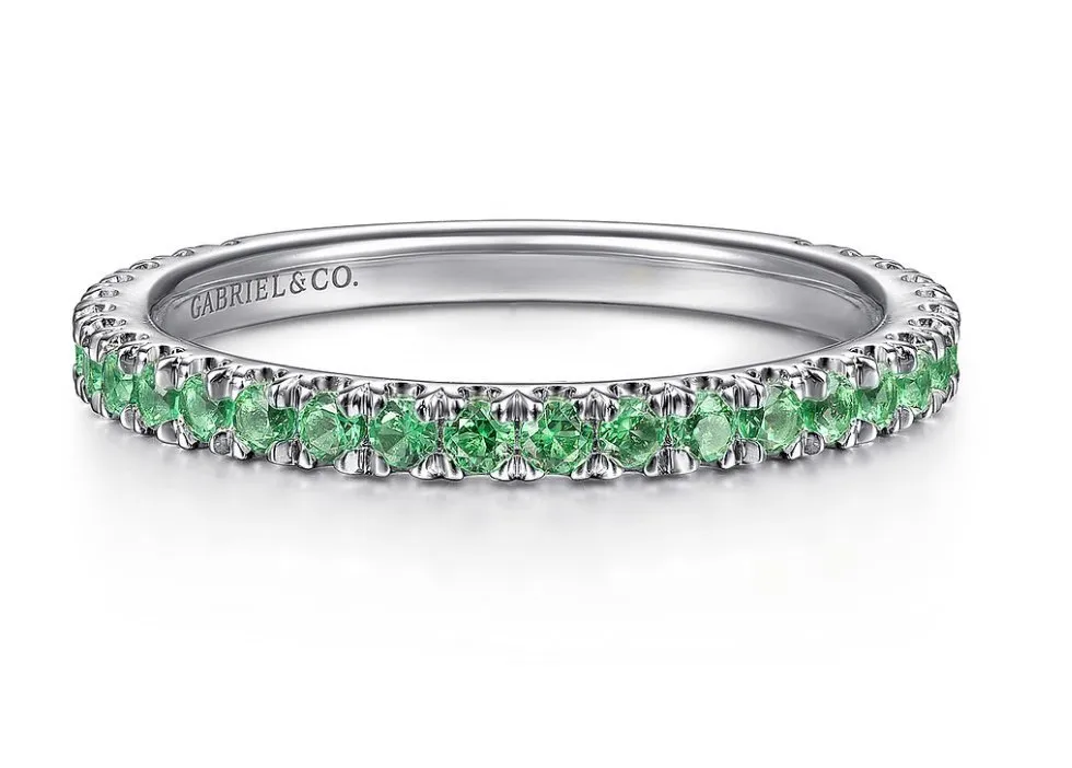 14K White Gold Emerald Stackable Ring