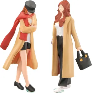 1/64 Resin Figure Diorama Hand-Painted Figure Model Street Long Hair Trench Coat Standing Handbag Girl Trench Coat Girl Combination