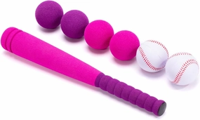16.5 Inch [Mini Size] Soft Kids Foam Baseball Bat Toy Set with 6 Balls, Gift for Toddler Age 3 Years Old Indoor Outdoor Sport T Ball Bat Playing Sport Game (Pink)
