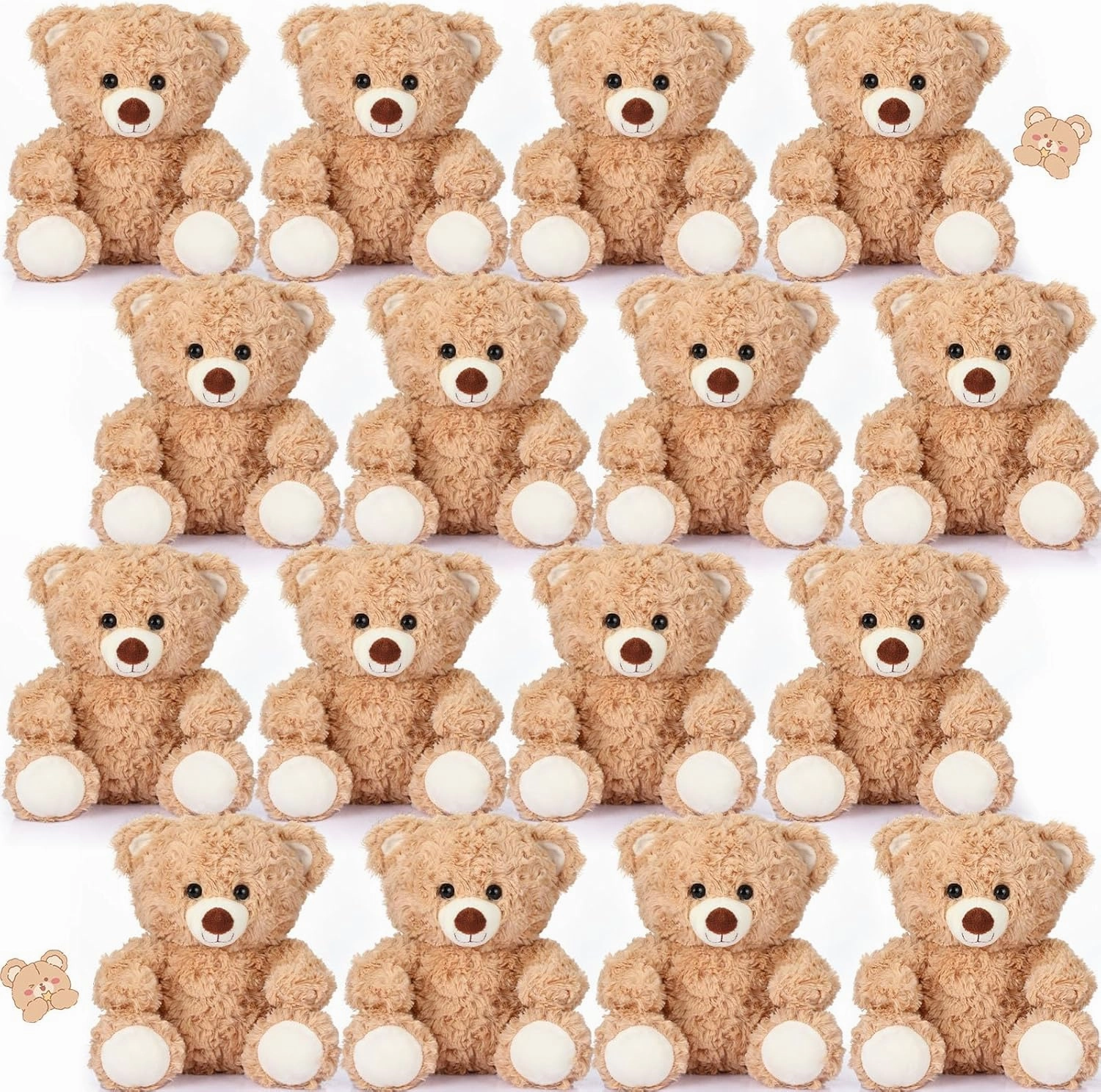 16 Pieces 8 Inch Bear Stuffed Animal Bulk Soft Stuffed Bear Plush Toys Party Favors Animal Decorations for Birthday Baby Shower Christmas Party Gifts Supplies