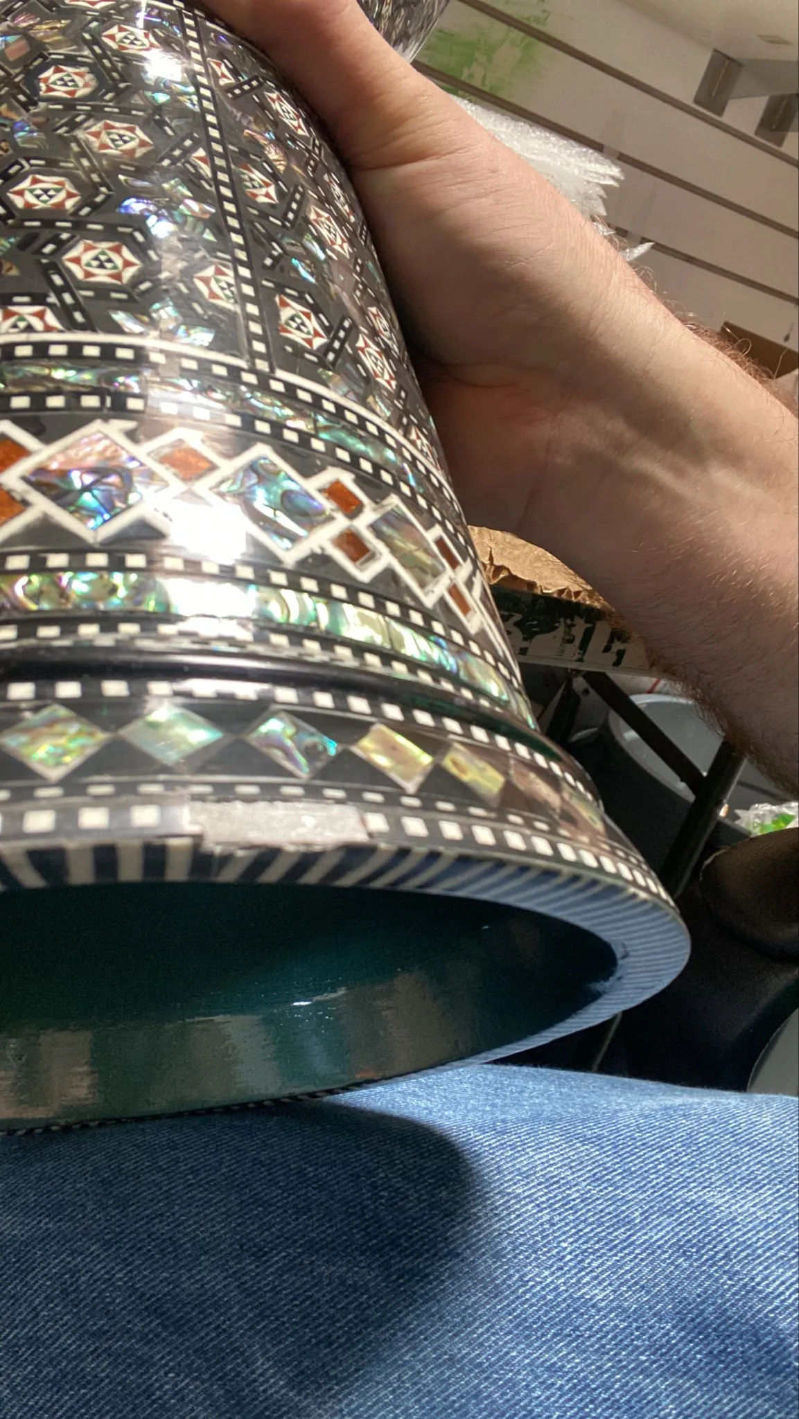 17.5'' Black Fort New Generation - Zaza Percussion Darbuka Doumbek - With Real Green Mother of Pearl - Blemish