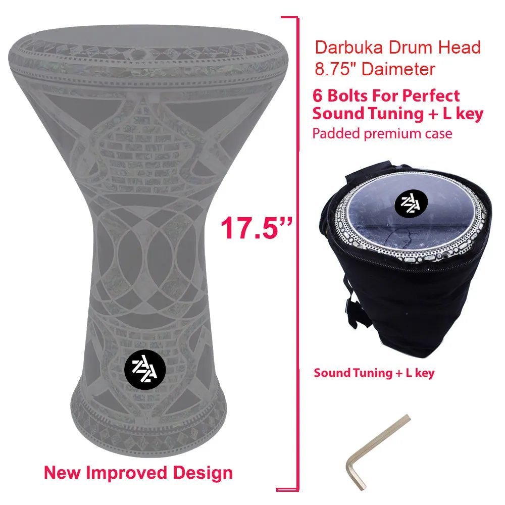 17.5'' Black Fort New Generation - Zaza Percussion Darbuka Doumbek - With Real Green Mother of Pearl - Blemish