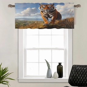 1 Panel Forest Tiger View Valances for Windows, Mountain Grassland Wildlife Rod Pocket Valance Curtains Home Decor Window Treatment for Kitchen/Living Room, 54" W X 18" L