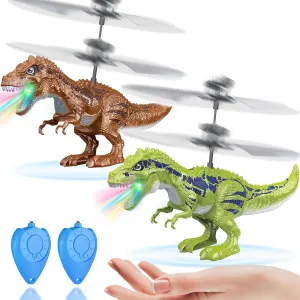 2 Pack Flying Dinosaur Toys for Kids, Flying Orb Ball Toy Hand Operated Drones with LED Light Flying Ball Drone with 2 Remotes Indoor Outdoor Boys Girls Adults Gifts for 6 7 8 9 10 11 12  Year Old
