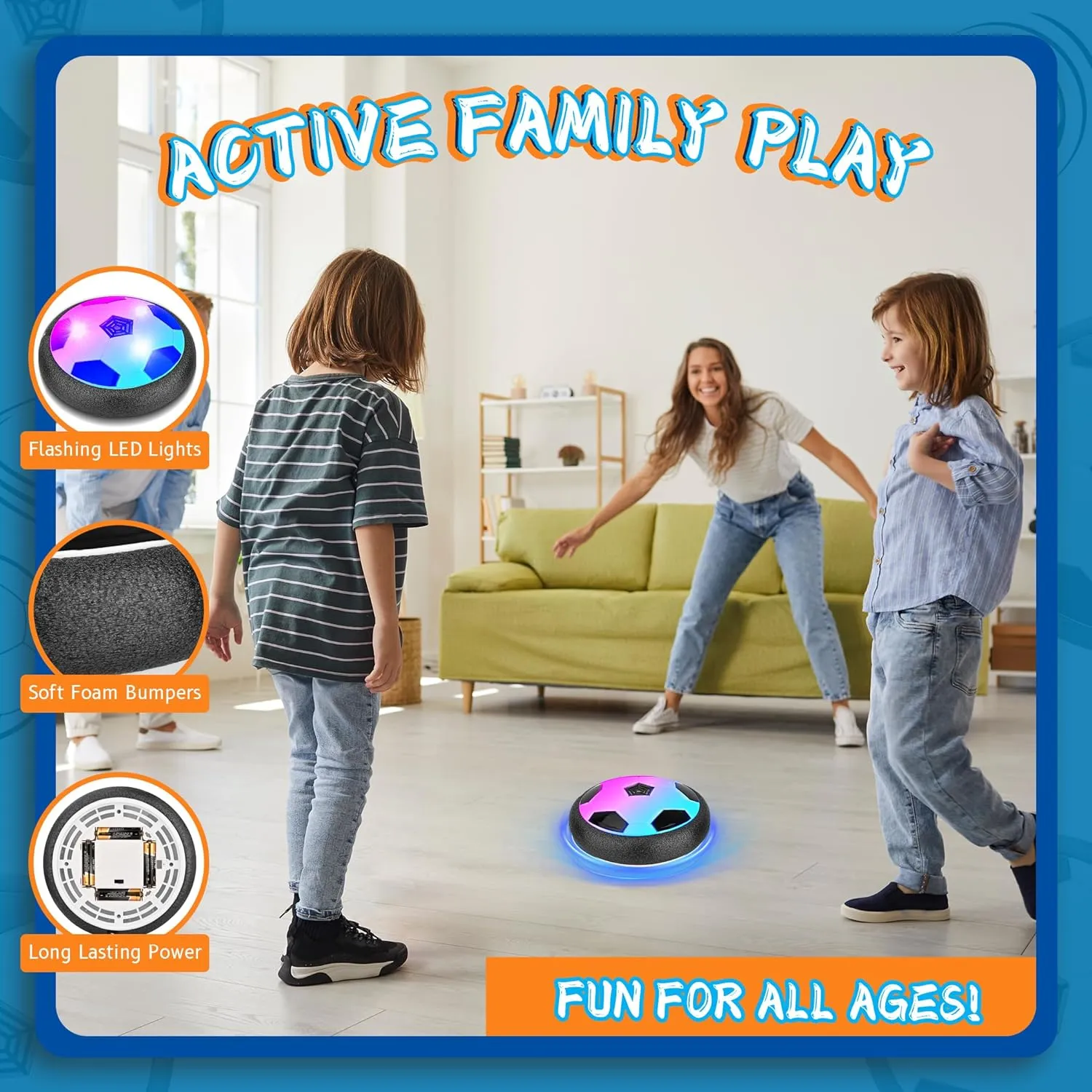 2 Pack LED Hover Soccer Ball, Air Soccer Indoor Floating with LED Light, Indoor Soccer Game for Young Boys and Girls, Birthday Gifts for Young Kids, Toys Gifts for Ages 3-12