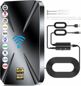 2024 Upgraded TV Antenna Indoor, 1000  Miles Range Digital TV Antenna for Smart TV - Outdoor Indoor Signal Amplifier for Local Channels Support 8K 4K HDTV 1080p Fire Stick All TVs -38FT Coax Cable