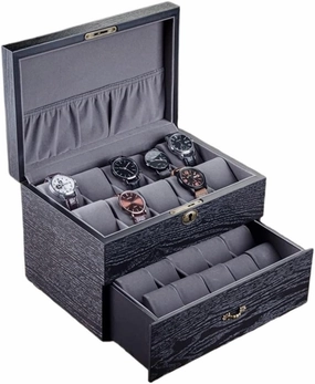 20 Slot Black Wooden Watch case Storage Organizer case Wood Double Watch Mechanical Lock Jewelry Display case