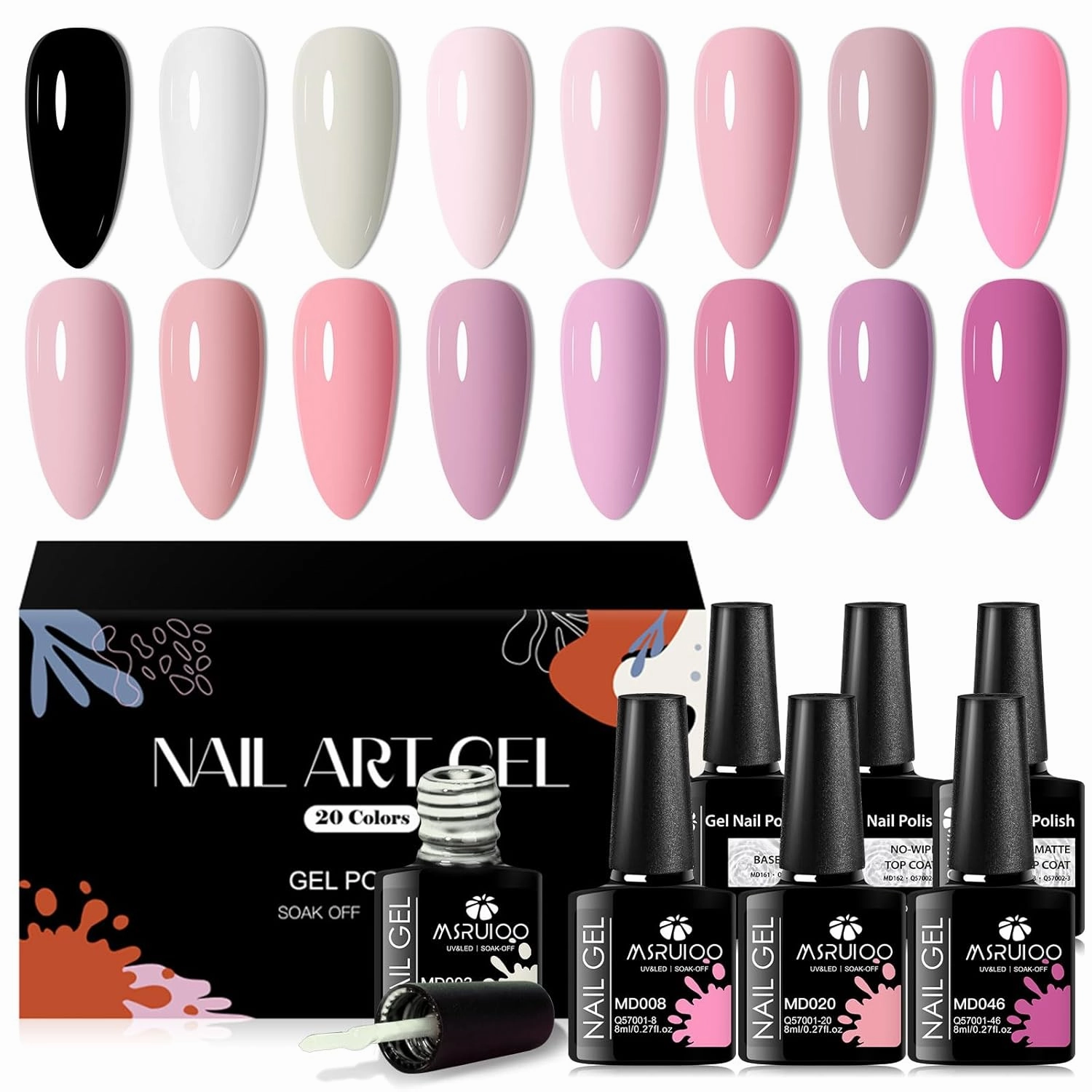 20Pcs Nude Pink Gel Polish Set 16 Colors Pastel Pink Light Soft Pink Gel Polish Nail Kit Lavender Purple Violet Grape Lilac Gel Manicure Kit Soak Off Uv LED Nail Lamp Gift for Women Girls