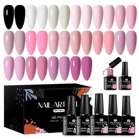 20Pcs Nude Pink Gel Polish Set 16 Colors Pastel Pink Light Soft Pink Gel Polish Nail Kit Lavender Purple Violet Grape Lilac Gel Manicure Kit Soak Off Uv LED Nail Lamp Gift for Women Girls