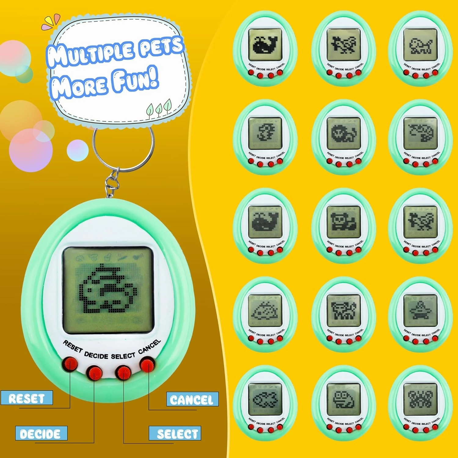 21 pcs Mini Virtual Electronic Digital Pets Keychain Small Interactive Handheld Game Toy Keychain Electronic Pet Key Chain for Kids Video Game Party Favors