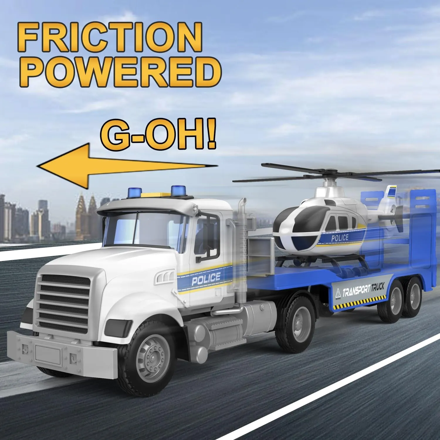 22" Semi Police Truck Toy with Helicopter for Kids Toddlers -Police Car Toys, Birthday for Boy Girl Toddler Child 3 4 5 6 7 Years Old