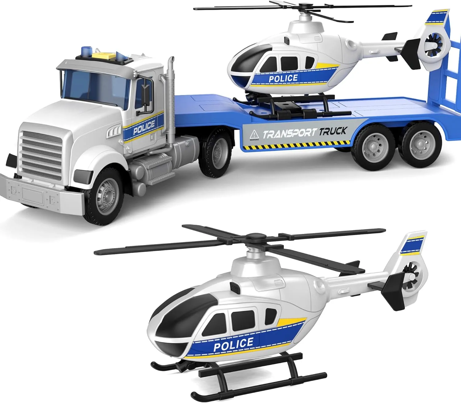 22" Semi Police Truck Toy with Helicopter for Kids Toddlers -Police Car Toys, Birthday for Boy Girl Toddler Child 3 4 5 6 7 Years Old